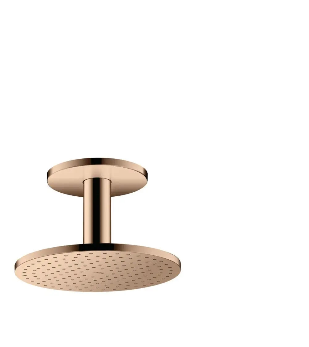 Deckenmontierte Kopfbrause in Polished Red Gold mit runder, perforierter Strahlfläche. Produkt von AXOR.